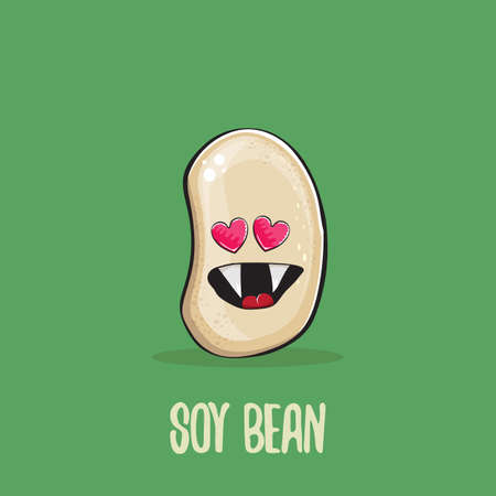 vector funny cartoon cute soybean character isolated on green background. Japan Kawaii soy food funky character. Soybean cartoon illustrationのイラスト素材