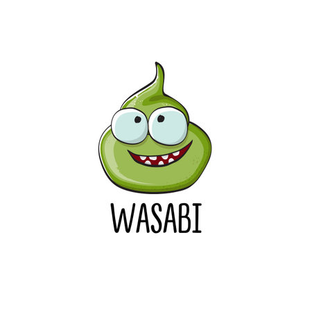 cartoon wasabi smiling character isolated on white background. green wasabi pasteのイラスト素材