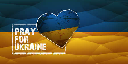 Pray for Ukraine banner with text and heart concept vector illustration. Pray Ukraine concept poster designのイラスト素材