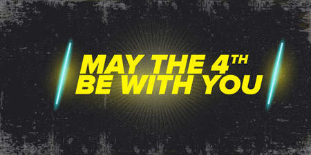 May the 4th be with you holiday greetings vector illustration with text on grunge grey background. May the fourth be with you lettering.のイラスト素材