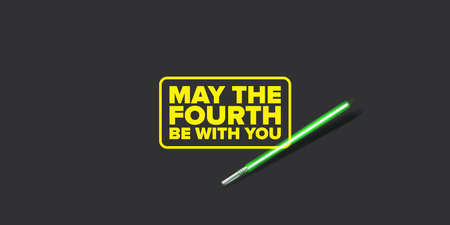 May the 4th be with you holiday greetings vector illustration with text on grey background. May the fourth be with you lettering.のイラスト素材