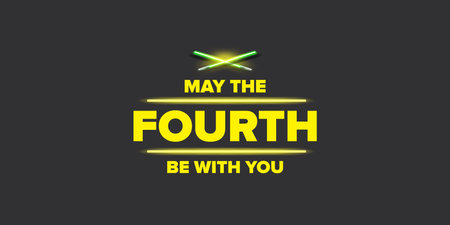 May the 4th be with you holiday greetings vector illustration with text on grey background. May the fourth be with you lettering.のイラスト素材