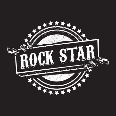 vintage yellow rock star print isolated on grunge grey background. Vector Grunge Rock star emblem,logo and label concept design template for printing on t shirtのイラスト素材