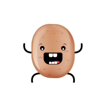 vector funny cartoon cute tiny brown smiling potato character isolated on white background. Funky Potato with smiling face. vegetable funky characterのイラスト素材