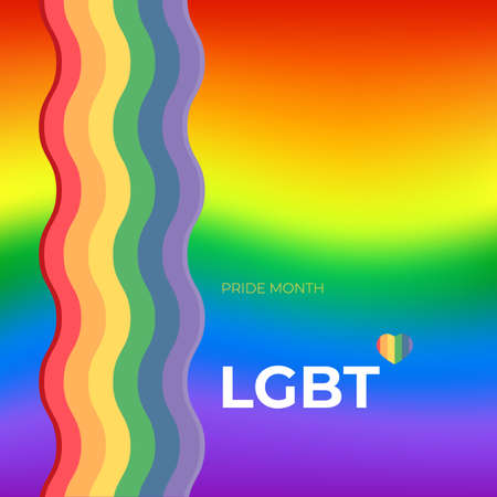 Happy pride month square banner with pride color wave ribbon flag isolated on gradient background. LGBT Pride month or pride day poster, flyer, invitation party card modern style design template.のイラスト素材