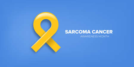 Sarcoma cancer awareness month concept horizontal banner design template with yellow ribbon and text isolated on blue background. July is Sarcoma cancer awareness month vector flyer or posterのイラスト素材