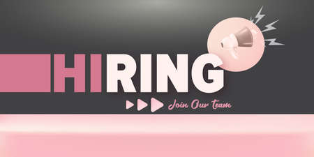 We are hiring an advertising horizontal banner with a megaphone on pastel pink and grey background. Banner with a megaphone for promoting your announcementのイラスト素材