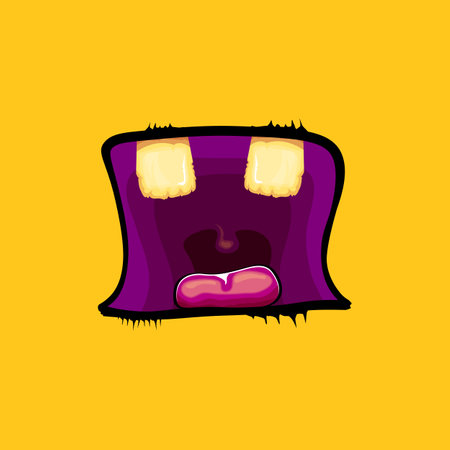 Vector cartoon funny zombie monster open mouth with rotten teeth isolated on orange background. Vector Halloween greeting card with funne orange monster mouth. Cartoon vampire and witch fangsのイラスト素材