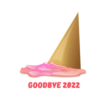 vector goodbye 2022 hello 2023 year vector concept illustration with melt ice cream isolated on white background. End of the year background or posterのイラスト素材
