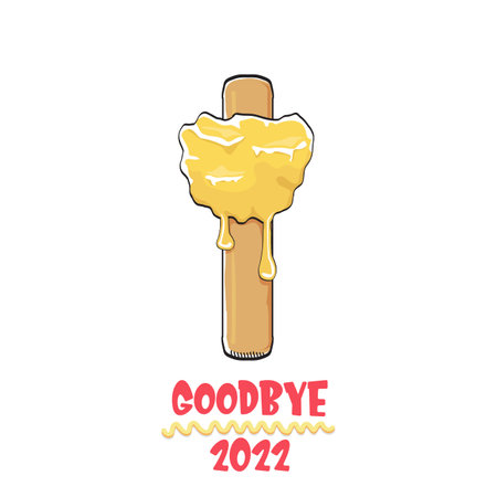vector goodbye 2022 hello 2023 year vector concept illustration with melt ice cream isolated on white background. End of the year background or posterのイラスト素材