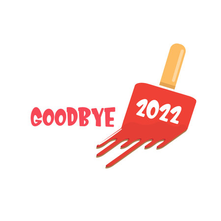 vector goodbye 2022 hello 2023 year vector concept illustration with melt ice cream isolated on white background. End of the year background or posterのイラスト素材