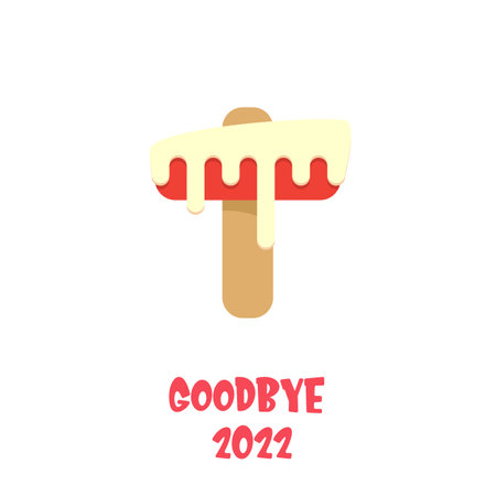 vector goodbye 2022 hello 2023 year vector concept illustration with melt ice cream isolated on white background. End of the year background or posterのイラスト素材