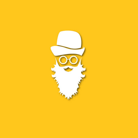 Vector white silhouette of Santa Claus with shadow isolated on orange background. Santa Claus icon, print, badge and label design template. Funky christmas old man character with beard and mustacheのイラスト素材