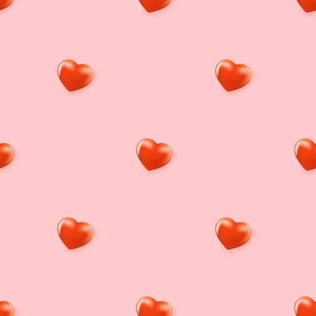vector heart seamless pattern background with red layout. Beautiful cute wrapping paper design template with seamless pink hearts. Valentines day background. 14 February backdropのイラスト素材