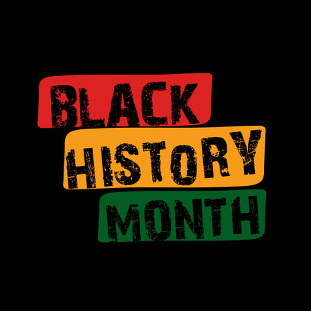 Vector black history month banner or label isolated on black background. Black history month sticker and poster design template