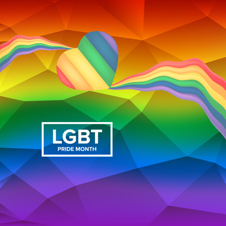 Happy pride month square banner with pride color wave ribbon flag isolated on gradient background. LGBT Pride month or pride day poster, flyer, invitation party card modern style design template.のイラスト素材