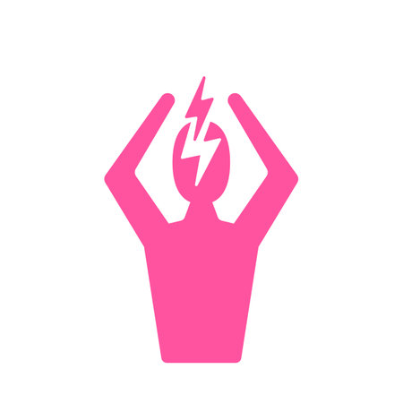 Headache and depression icon. Red Angry Man Silhouette pink symbol isolated on white background. Anger management and aggression icon with manのイラスト素材