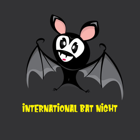 International bat night banner or poster with cartoon bat on black night background. International bat night Vector illustrationのイラスト素材