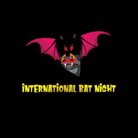 International bat night banner or poster with cartoon bat on black night background. International bat night Vector illustrationのイラスト素材