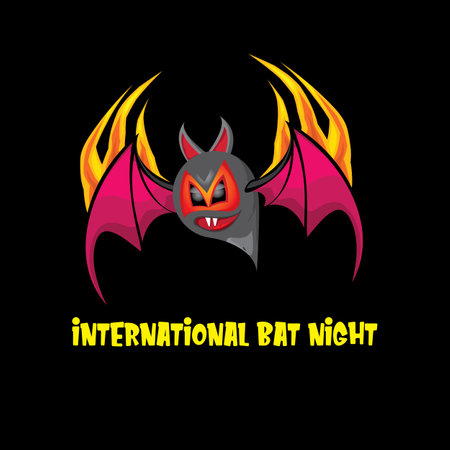 International bat night banner or poster with cartoon bat on black night background. International bat night Vector illustrationのイラスト素材
