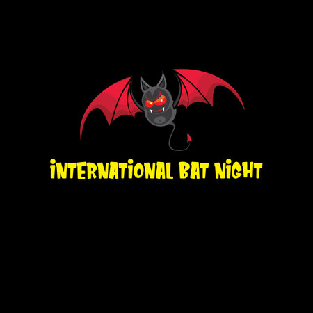 International bat night banner or poster with cartoon bat on black night background. International bat night Vector illustrationのイラスト素材
