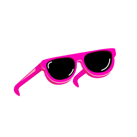 Pink sunglasses with black lens isolated on white background. Cartoon funny kids pink summer sunglasses icon, label and sign. Cool hipster Sunglasses vector graphic illustrationのイラスト素材