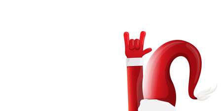Merry christmas horizontal banner with Santa Claus rock n roll style and santa red hat isolated on white background. Merry Christmas hipster Rock n roll party poster or flyer design template.のイラスト素材