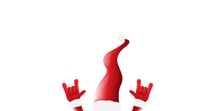 Merry christmas horizontal banner with Santa Claus rock n roll style and santa red hat isolated on white background. Merry Christmas hipster Rock n roll party poster or flyer design template.のイラスト素材
