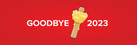 vector goodbye 2023 hello 2024 year vector concept illustration with melt ice cream isolated on...