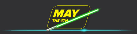 May the 4th vector illustration with glowing light saber on dark space background without stars. May the 4 banner design template with laser swordのイラスト素材