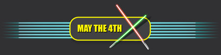 May the 4th vector illustration with glowing light saber on dark space background without stars. May the 4 banner design template with laser swordのイラスト素材