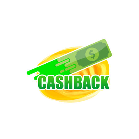 vector cash back icon with dollar isolated on white transparent background. cashback and money bonus refund label or logoのイラスト素材