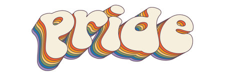Groovy rainbow lettering Pride slogan. Retro vintage slogan LGBT and LGBTQ. Calligraphy quote old style. Trendy groovy print design for posters, cards, tee and covers in retro groovy 60s 70s styleのイラスト素材