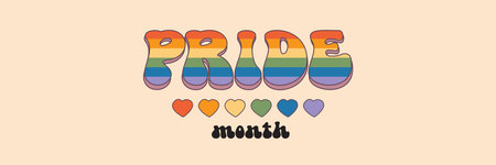 Pride month Groovy rainbow lettering slogan. Retro vintage Pride month, LGBT and LGBTQ. Calligraphy quote. Trendy groovy print design for posters, cards, tee and covers in retro groovy 60s 70s styleのイラスト素材
