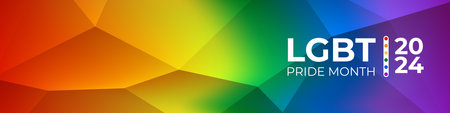 Pride month 2024 horizontal banner with gradient with pride colors flag. LGBTQ Pride month 2024 or pride day poster, flyer, banner, logo modern style design template.のイラスト素材