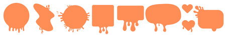Paint splatter colorful set and collection. Different type of splash flat collection, decorative liquids shapes. splashes and drops, cartoon spatters. Orange stain set isolated on transparent backのイラスト素材