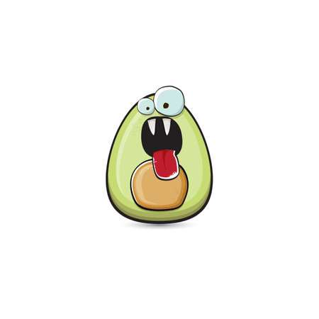funny cartoon cute tiny avocado character isolated on grey background. My name is avocado vector concept. vector healthy summer funky avocado fruit characterのイラスト素材