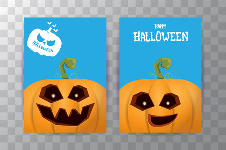 Halloween vertical cartoon posters set with Halloween scary pumpkins . Funky kids Halloween background with space for textのイラスト素材