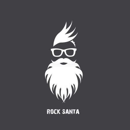 Santa Claus with beard vector illustration isolated on grey background. Christmas hipster poster for party or greeting card. Santa Hipster Claus. Vector merry christmas art design background.のイラスト素材