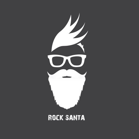 Santa Claus with beard vector illustration isolated on grey background. Christmas hipster poster for party or greeting card. Santa Hipster Claus. Vector merry christmas art design background.のイラスト素材