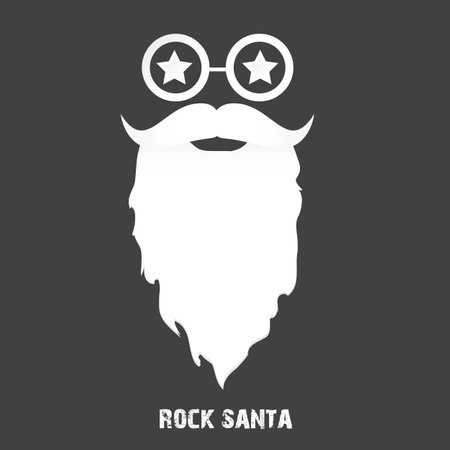 Santa Claus with beard vector illustration isolated on grey background. Christmas hipster poster for party or greeting card. Santa Hipster Claus. Vector merry christmas art design background.のイラスト素材