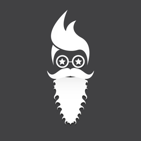 Santa Claus with beard vector illustration isolated on grey background. Christmas hipster poster for party or greeting card. Santa Hipster Claus. Vector merry christmas art design background.のイラスト素材