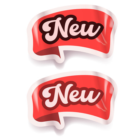 Red new sticker isolated on white. Price sticker, sale sticker, price tag, retro label, sale or discount sticker, promotional badge set, shopping label pngのイラスト素材