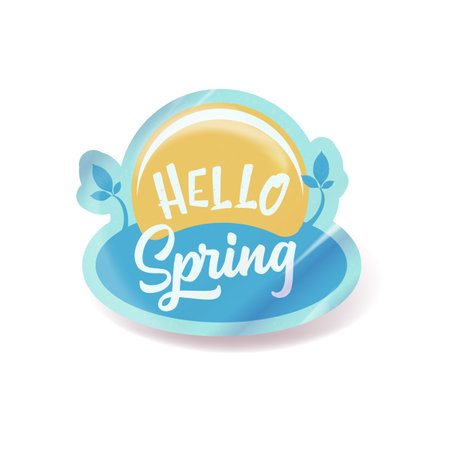 Hello spring label and sticker isolated on white. Hello spring and springtime sign, poster. vectorのイラスト素材
