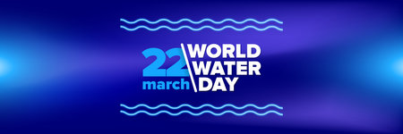 World water day blue horizontal banner design template. 22 march International water day blue concept horizontal vector illustration with text and water on blue wave background.のイラスト素材
