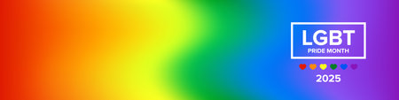 LGBT Pride Month 2025 Rainbow Gradient Banner with Heart Icons, Celebrating Diversity and Unity in the LGBTQ Communityのイラスト素材