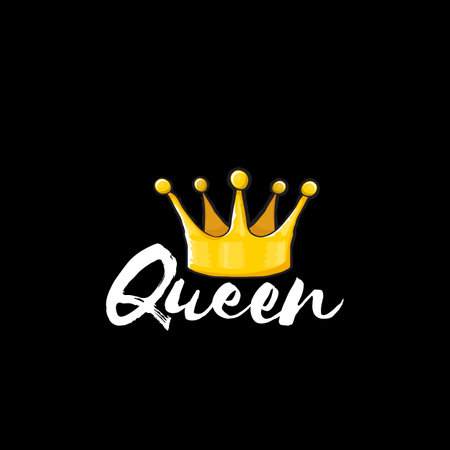 Queen Golden Crown with White Script Typography, Elegant Symbol of Royalty and Feminine Power on Black Background, Perfect for Luxury Design and Digital Art Projectsのイラスト素材