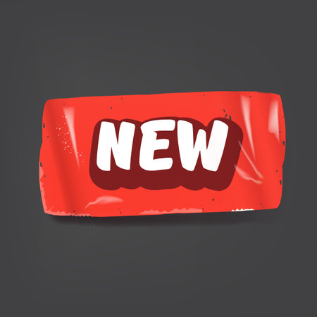 Red NEW vector sticker with shadow isolated on grey background. Red NEW COLLECTION sticker, arrival sticker, price tag, retro label, sale or discount sticker, promotional badge set, shopping label pngのイラスト素材