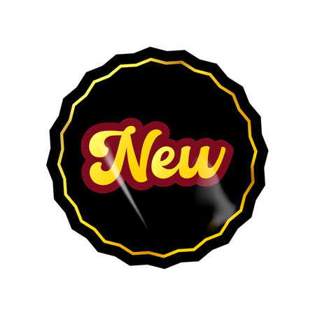 Black NEW vip modern round sticker with golden text isolated on white. Vip style black sticker, sale sticker, price tag, retro label, sale or discount sticker, promotional badge set, shopping labelのイラスト素材