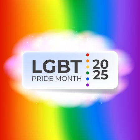 Pride month 2025 square banner with gradient with pride colors flag. LGBTQ Pride month 2025 or pride day poster, flyer, banner, logo modern style design template.のイラスト素材